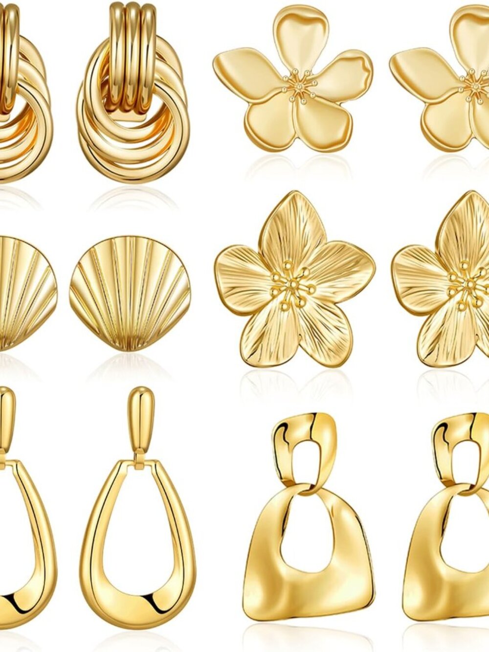 Elegant Lightweight Gold Earring Set - 6 Unique Pairs for Every Occasion